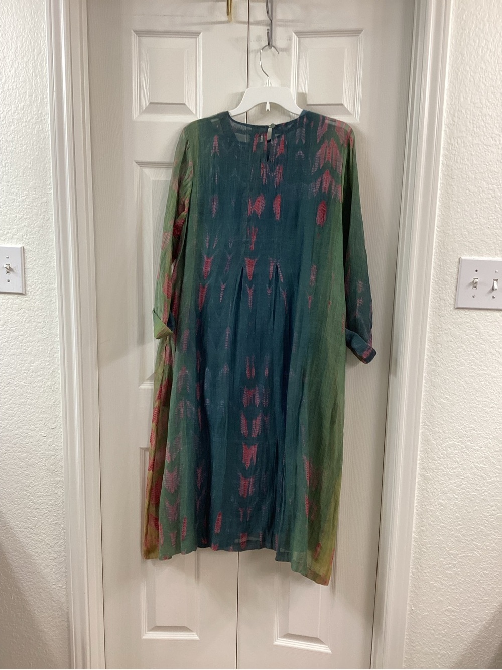 Boho Floral-Print Maxi Dress in Teal & Green - Lightweight Long Sleeve - Picture 3 of 3